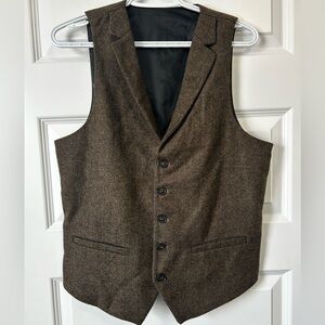 Wool Blend Brown Herringbone Suit Vest